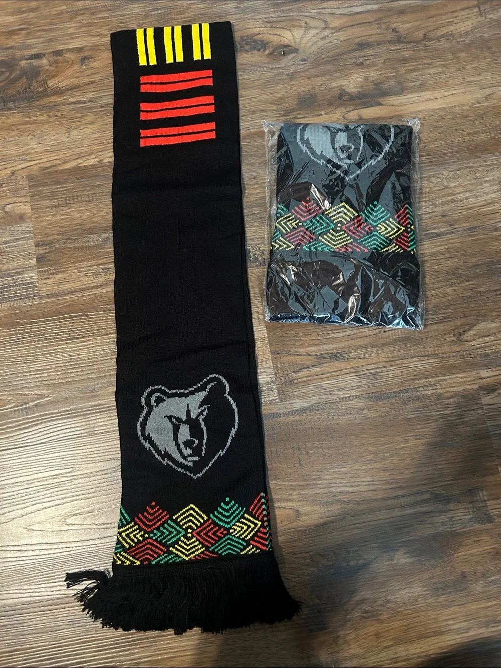 Memphis Grizzlies Winter Scarves in Black with Red, Yellow & Green Accents (2)